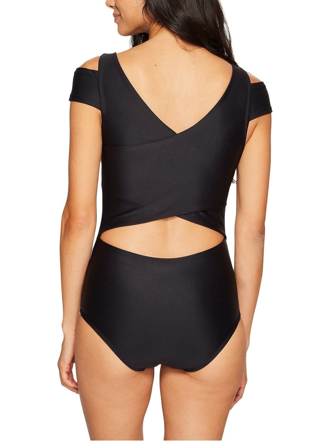 Onzie Flow Cold Shoulder Leotard 115 - Black - rear view