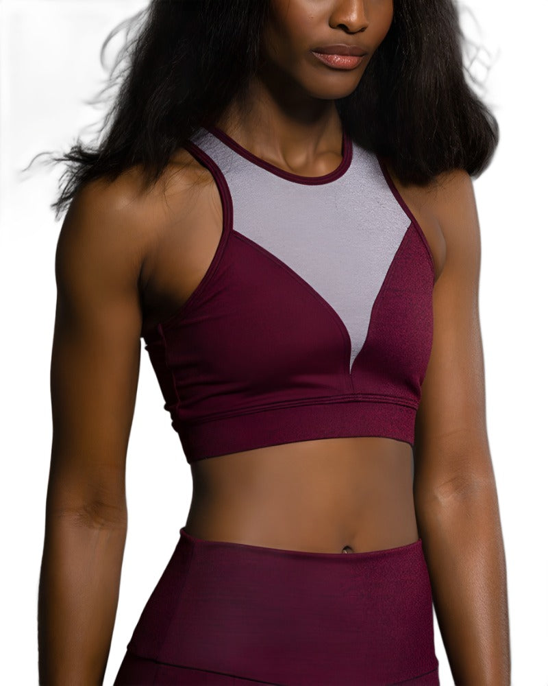 Onzie Hot Yoga High Neck Bra 3640 - Burgundy - front view