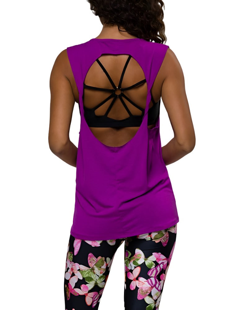 Onzie Hot Yoga Twist Back Top 3602 - Electric Purple - rear view