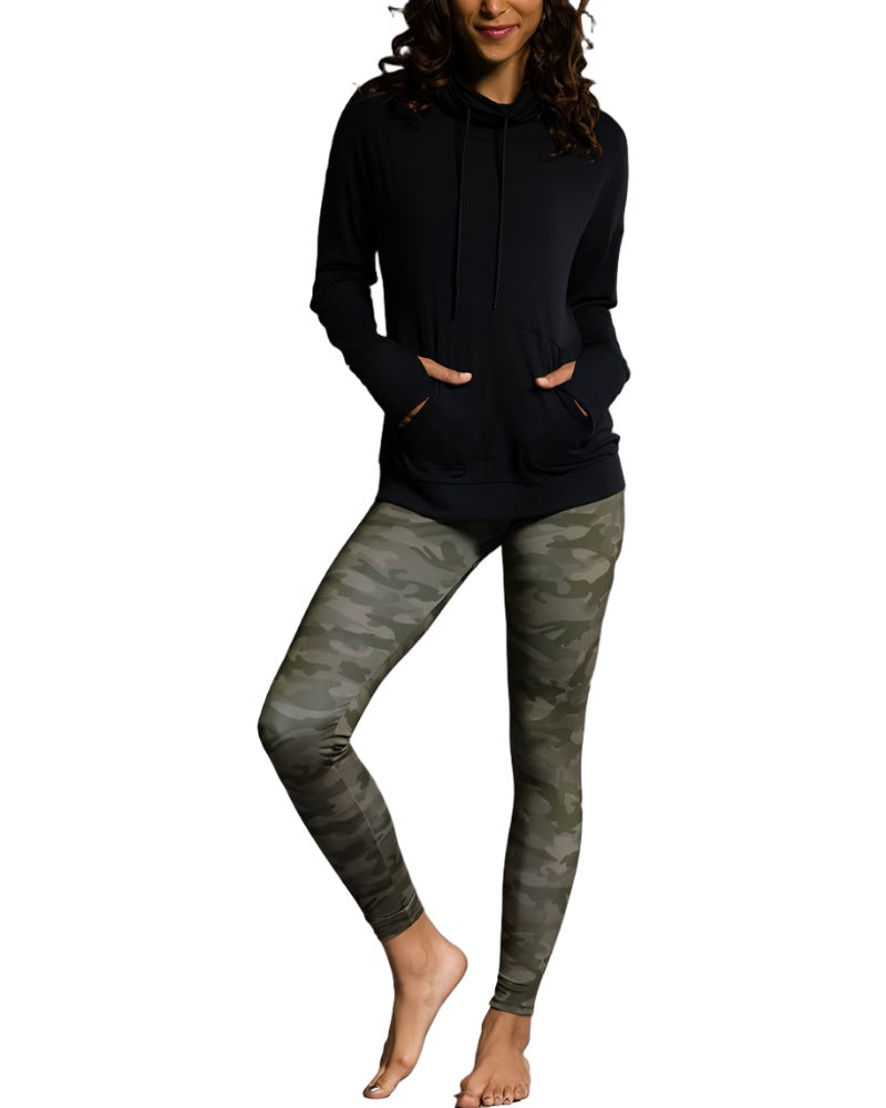 Onzie Hot Yoga Wear Tulip Back Cowl Neck 618 - Black - front view