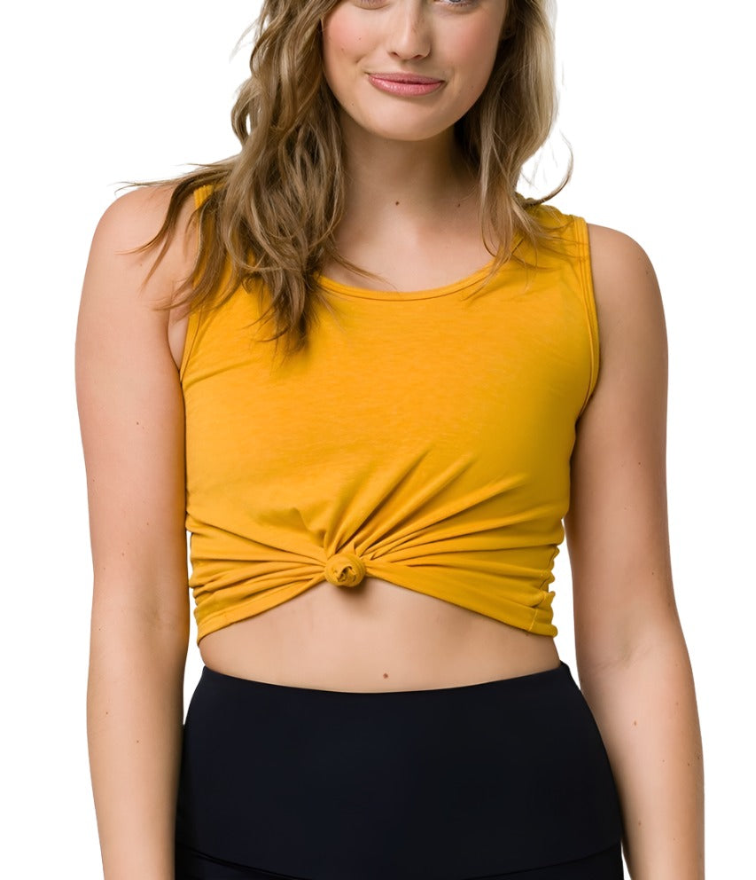 Onzie Hot Yoga Knot Crop Top 3050 - Medallion - front view