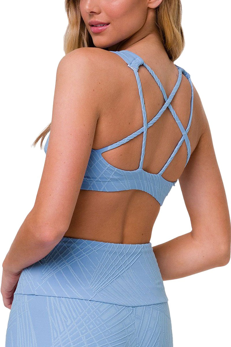 Onzie Hot Yoga Mudra Bra 3098 Selenite - Powder Blue - rear view