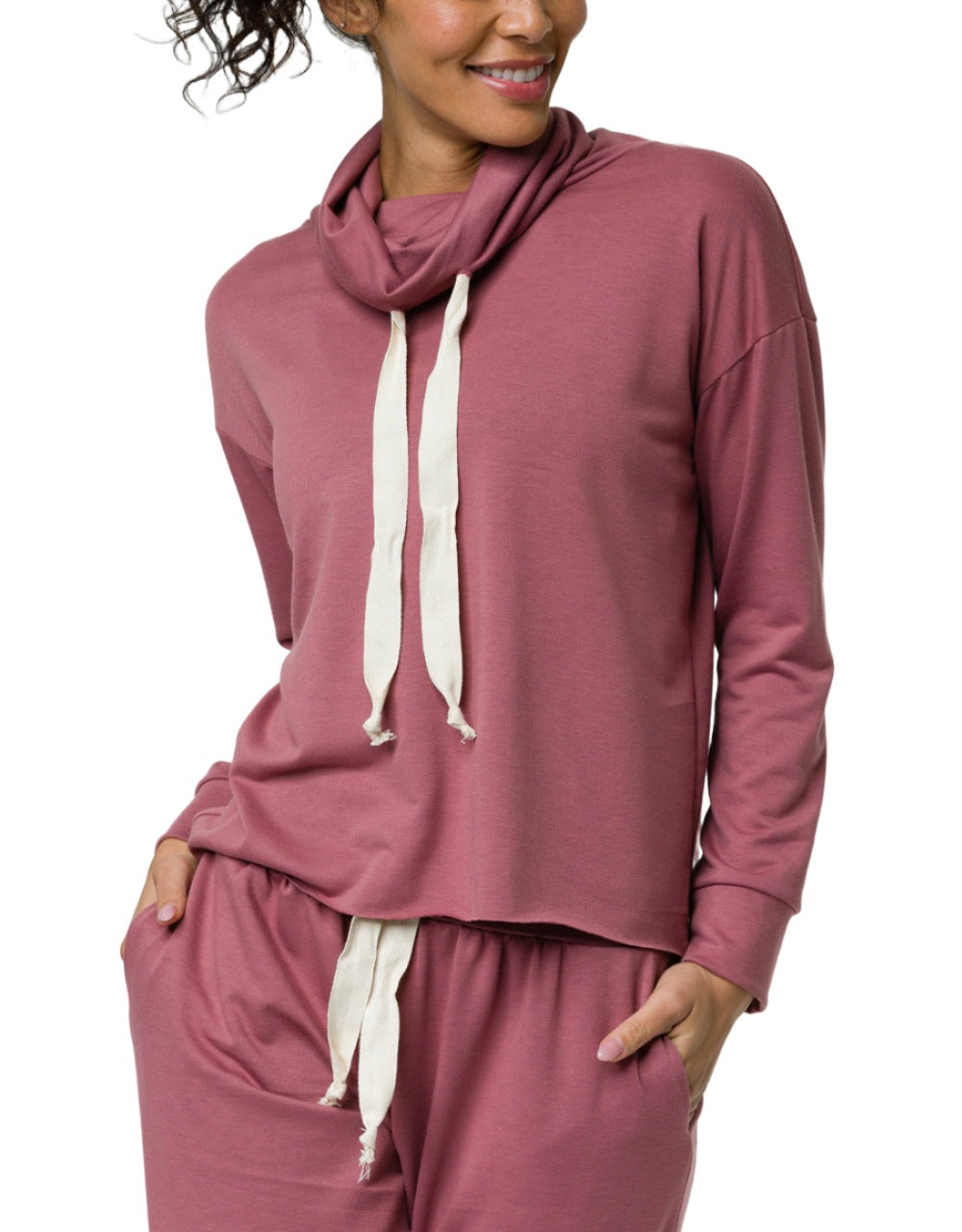 Onzie Yoga New Cowl Neck Top 3749 - Mauve - front view