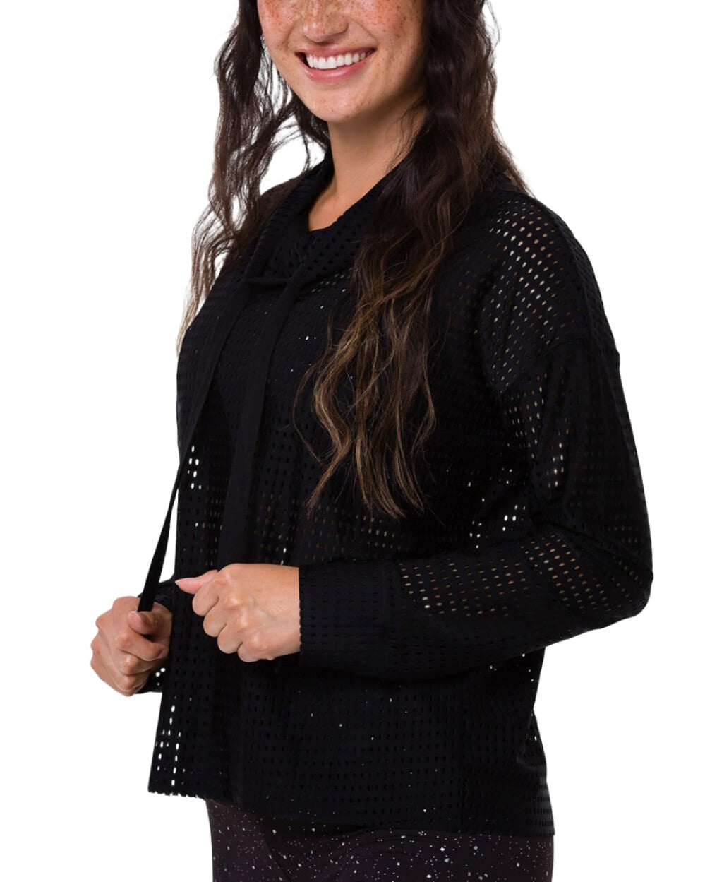 Onzie Yoga Mesh Cowl Neck Top 3763 -  Black - side view