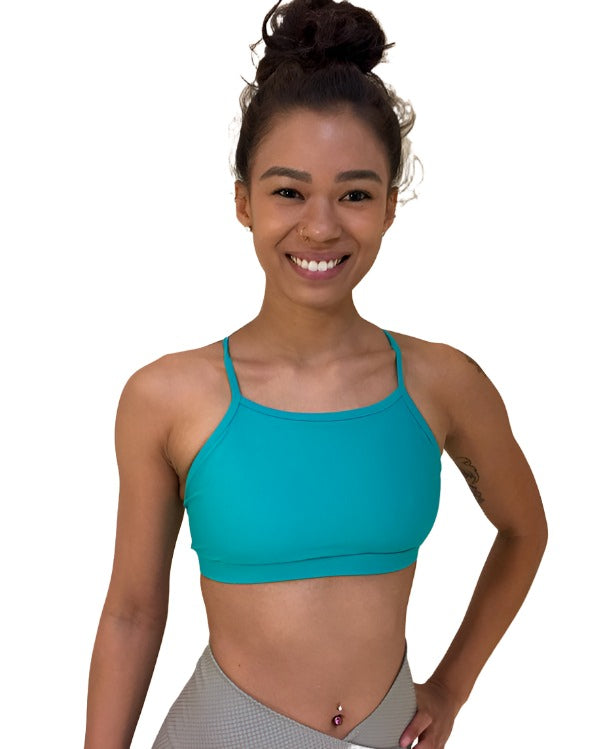 Onzie Hot Yoga Triangle Bra 378 With Trim - Aqua - Front View