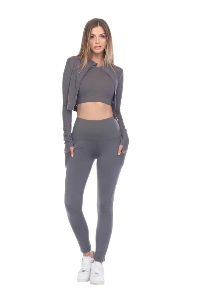 Fitwear Thumbs Up Crop Jacket - Charcoal - Front Full View