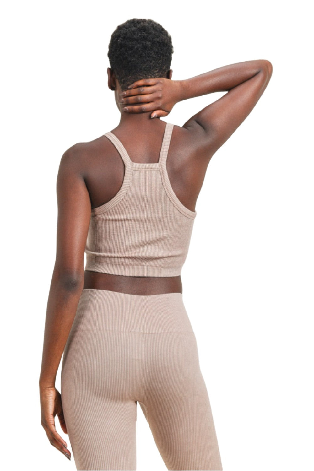 Mono B Square Ribbed Crop Top AT3031 - Mushroom - Back View