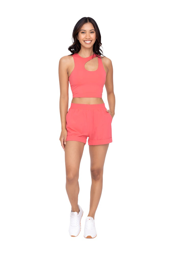 Mono B Venice Cut Cropped Bra Top AT6381 - Paradise Pink - Front Full View