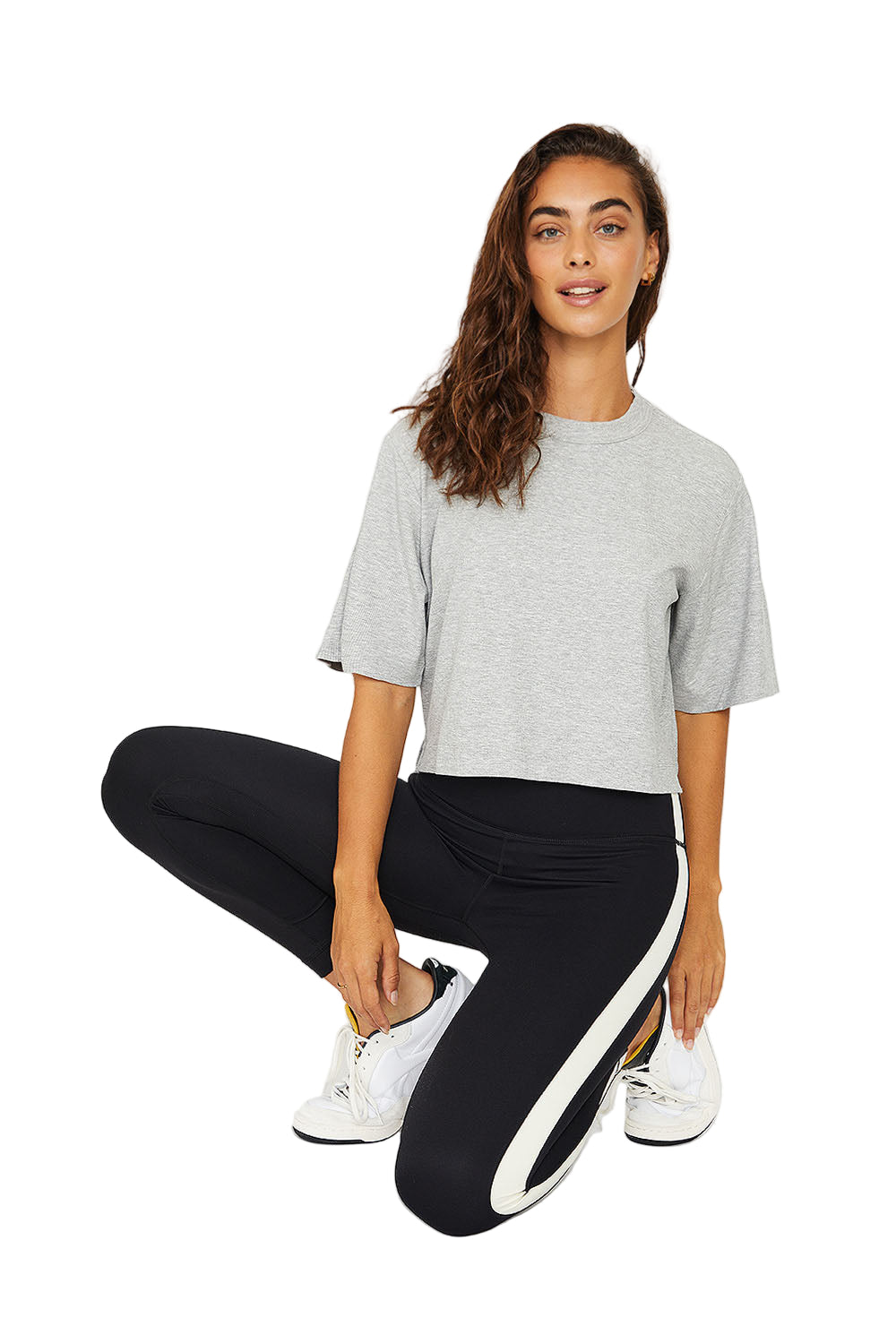 Cream Yoga Karen short-sleeve crop tee - Heather Gray - Rear View