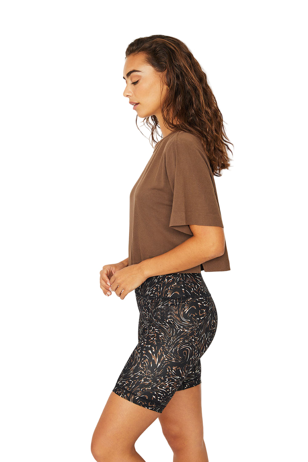 Cream Yoga Karen oversized ss cropped tee - Mocha - Side View