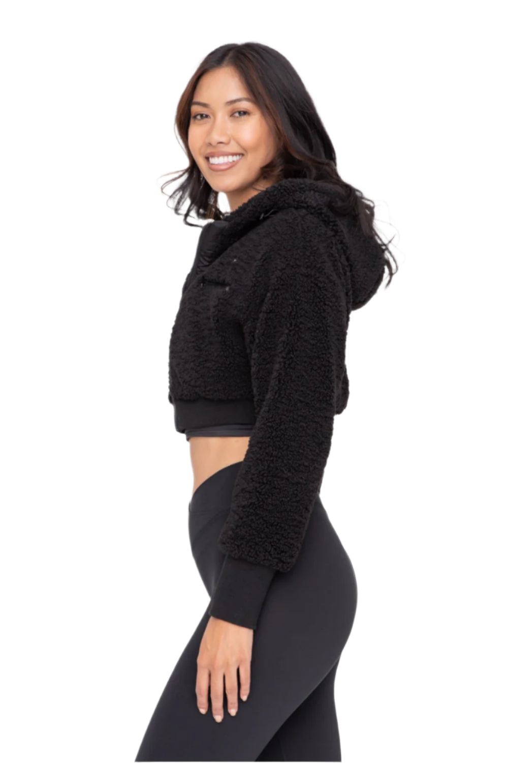Mono B Cropped Sherpa Jacket - Black - Side View