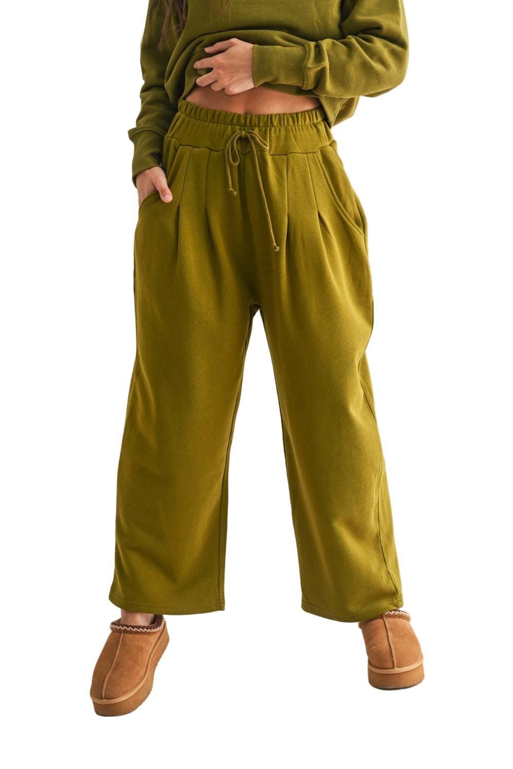 Mono B Dune Drift Wide Leg Loose Pants - Green Camo - Bottom Front View