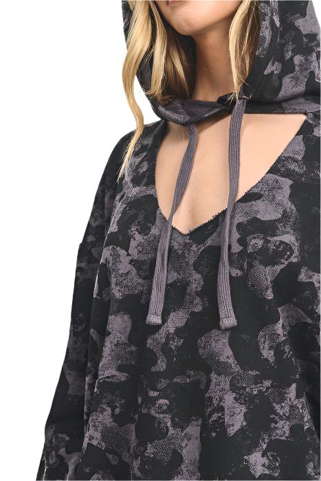 Mono B Camo Print Laser Distressed Hoodie KT10821 - close view