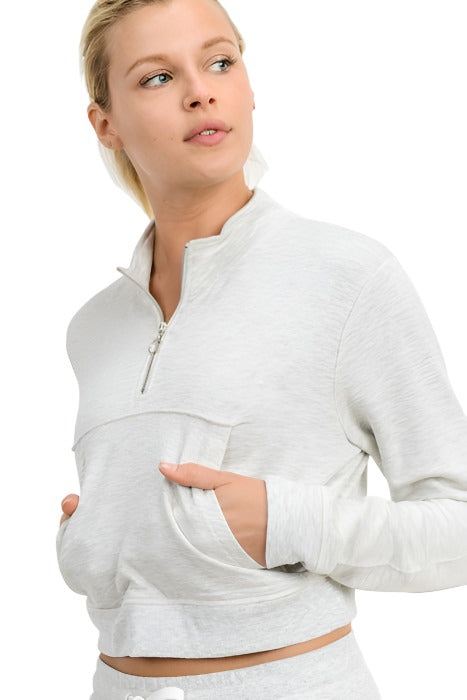 Mono B Crop Half Zip Sweatshirt KT11203 Grey - side view