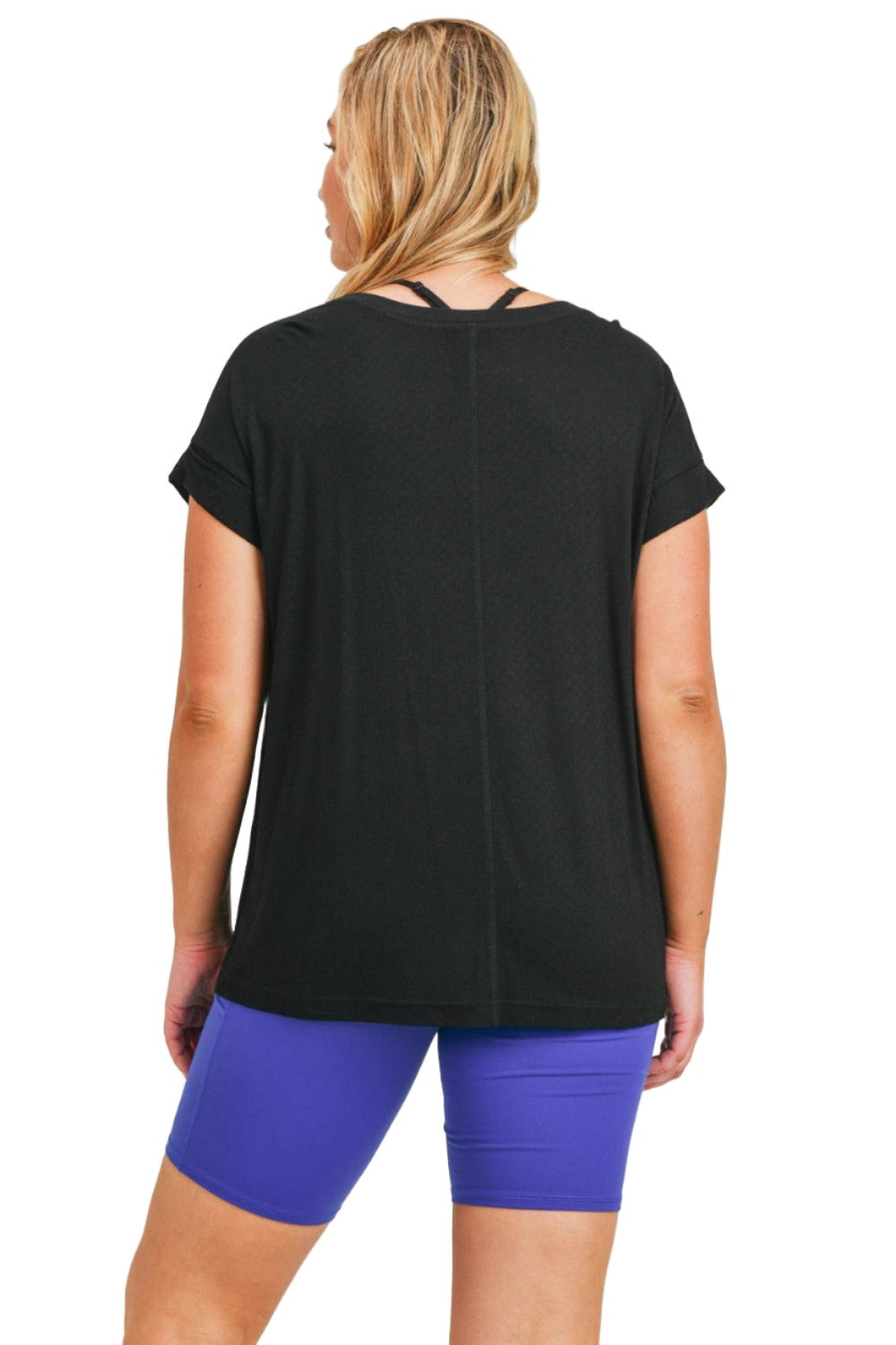 Mono B Cuff Sleeve T-Shirt KT11779 Plus - Black - Back View