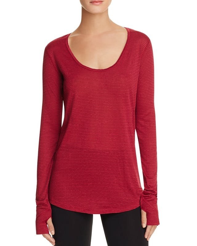 Onzie Hot Yoga Wave Long Sleeve Top 385 - Burgundy - front view