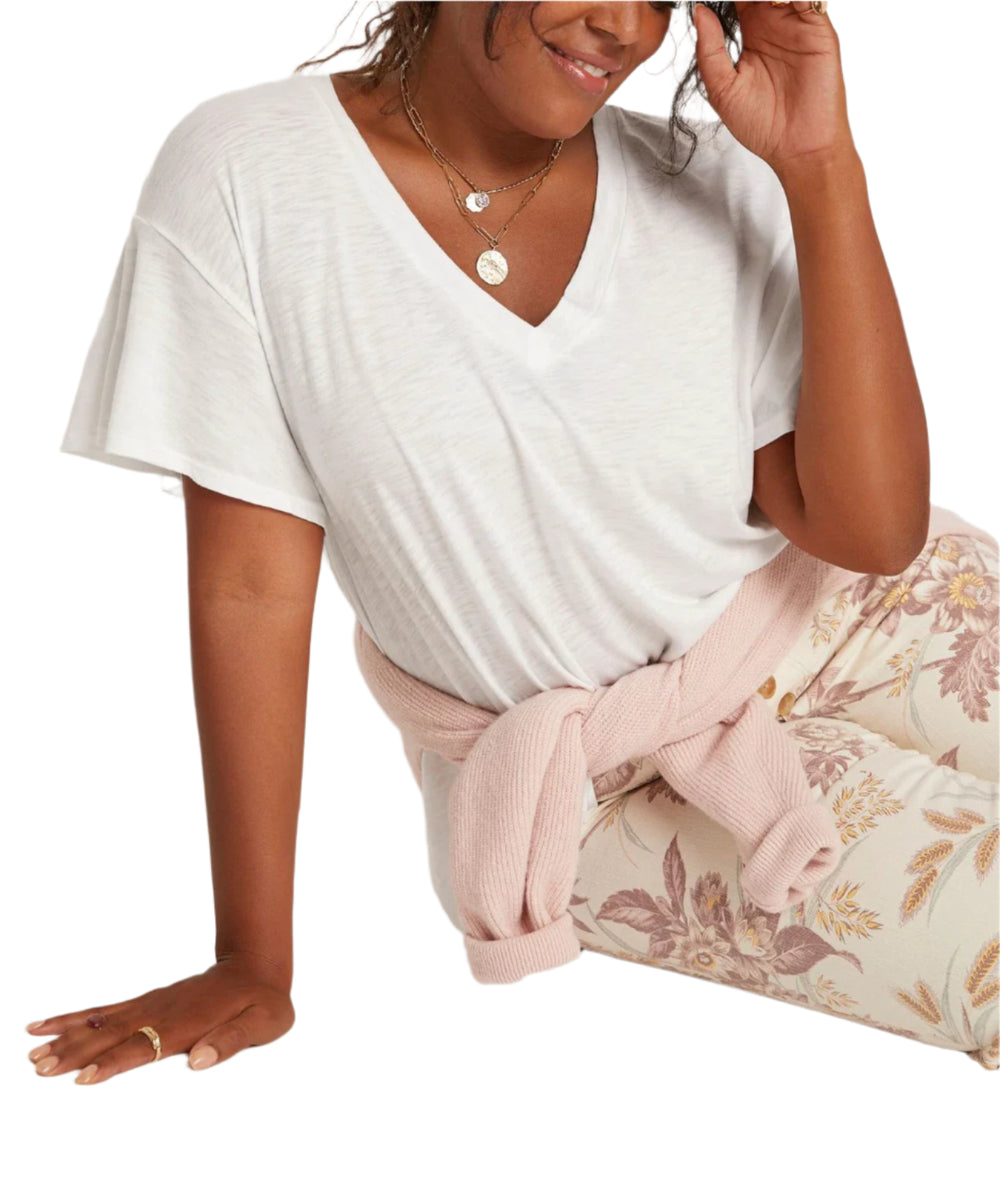 TLA V-Neck Crop Flutter Sleeve Tee and Petite - White - Front Rear View