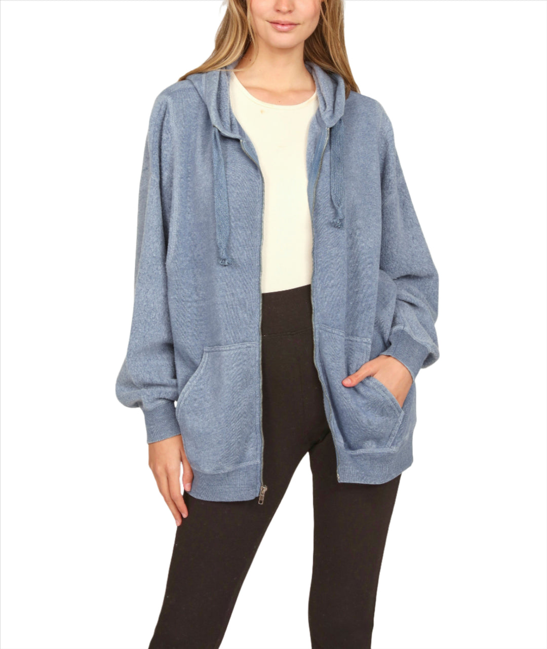 Vintage Havana Reverse Burnout Oversize Hoodie VH9685 - Mountain Blue - Front View